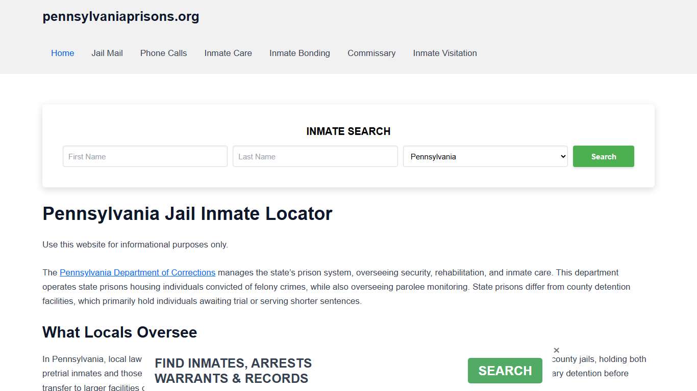 Pennsylvania Jail Inmate Search - PA DOC Prison Locator